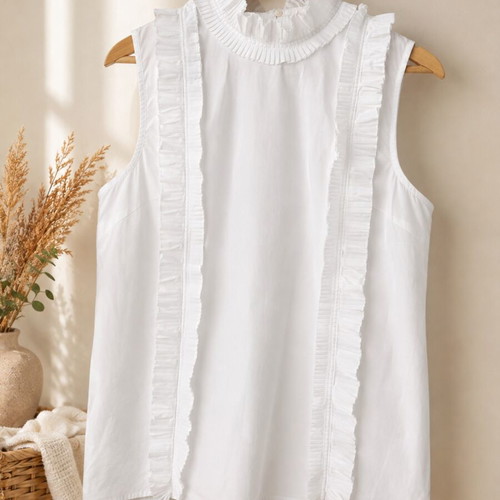 Pinko white sleeveless blouse with ruffles, size L, new