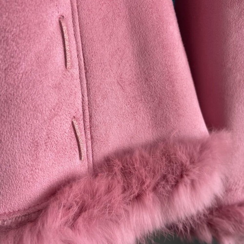 Pink Suede Coat with Real Fur Like New