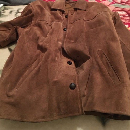Suede leather men's jacket used, brown, size XL