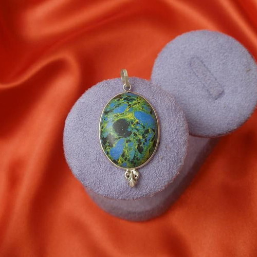 Orbicular jasper mineral pendant in 925 silver necklace new