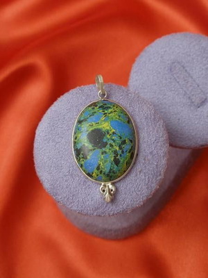 Orbicular jasper mineral pendant in 925 silver necklace new
