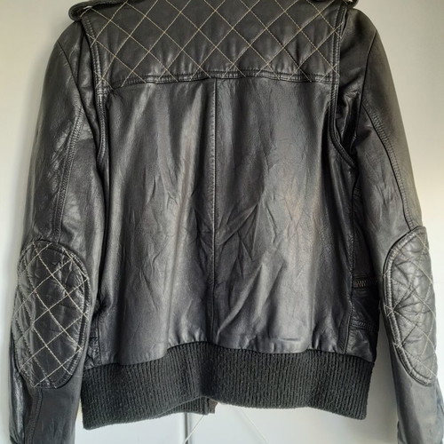 Bomber leather jacket Replay used, black, slim fit