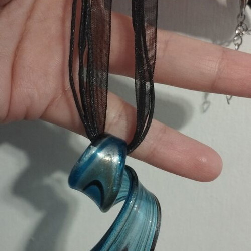 Handmade Murano Style Glass Pendant Blue Gold