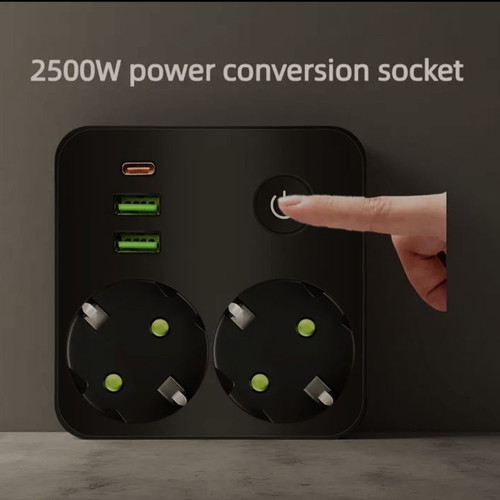 Power Strip 2x Schuko Sockets with USB-A & USB-C 2500W