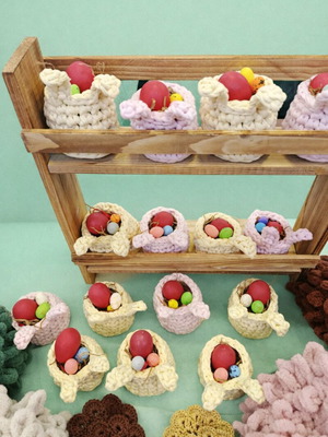 Easter handmade knitted bunny baskets new