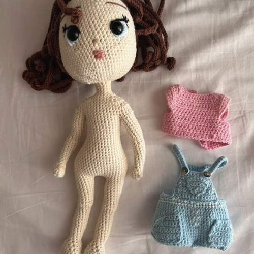 Handmade Amigurumi Doll like new with removable clothes