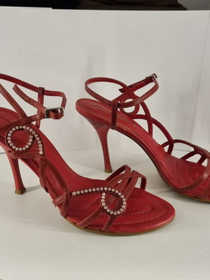 Debora Almeida red leather sandals with rhinestones like new