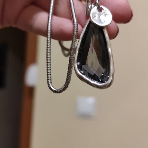 Long necklace with black stone silver new