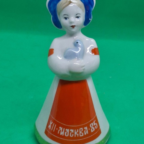 Soviet USSR porcelain figurine girl with dove Dulevo factory