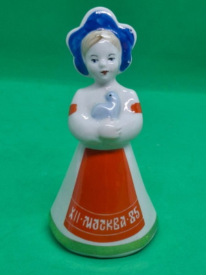 Soviet USSR porcelain figurine girl with dove Dulevo factory