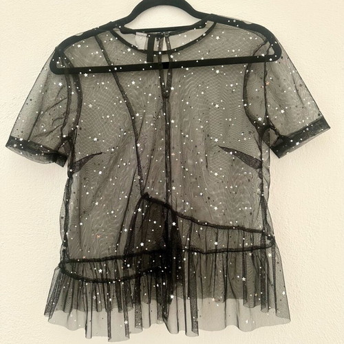 Mesh blouse with stars H&M like new, black, size XS
