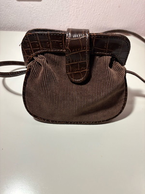 Small vintage crossbody bag like new, brown corduroy and leather