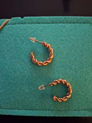 Twisted hoop stud earrings, gold tone