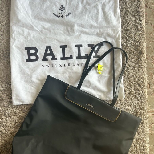 Bally nylon black shoulder tote bag like new with leather handles