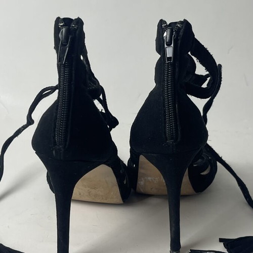 Exe Black Lace-Up High Heel Sandals used, real leather, strappy stilettos