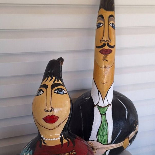 "Organopaichtes" set of 2 handmade decorative bottle gourds