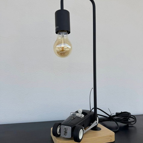 Industrial Hot Rod lamp new with vintage Edison bulb and wooden base