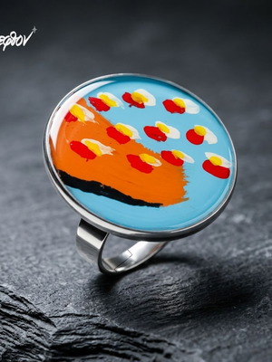 Reflexion Adjustable Ring Hand-Painted Stainless Steel Blue Orange