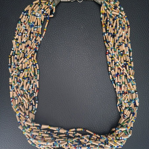 Ethnic necklace used, beige and blue