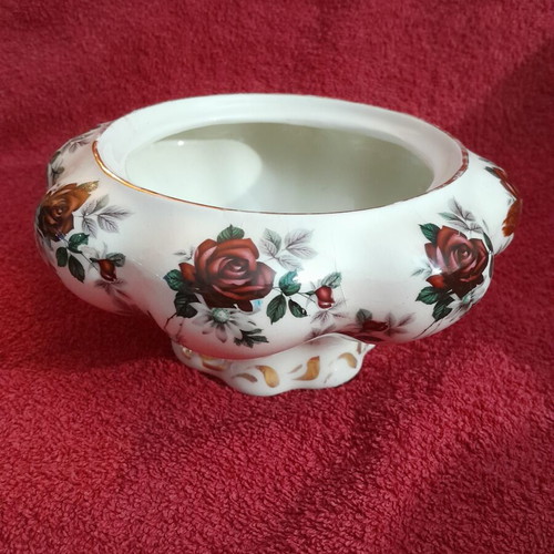 Porcelain vintage fondue dish used, height 10.5cm