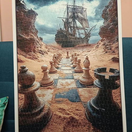 Puzzle 1000 pieces with white wooden frame, like new, 50x70 cm