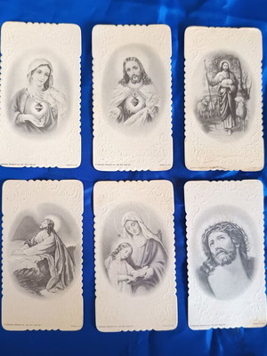 Prayer mourning cards used, set of 6 collectible religious