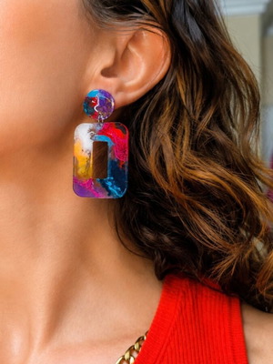 Handmade earrings with colorful resin art design, new