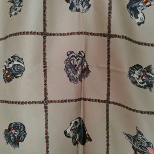 Satin scarf new with dog breed photos gray and silver
