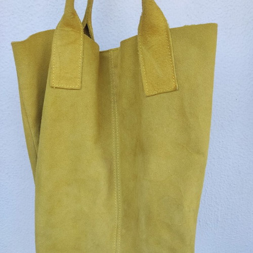 Leather suede tote bag mustard boho chic used