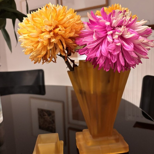 Art Deco vases set with frosted amber glass, like new
