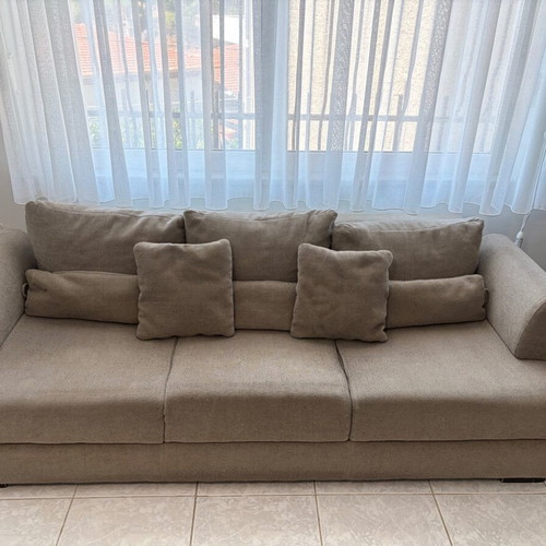 Three-seater fabric sofa in beige-grey