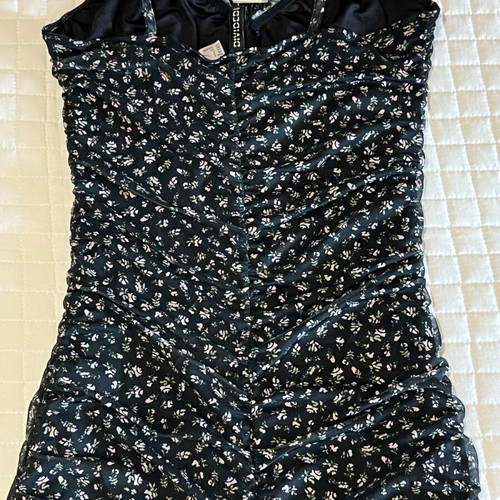 H&M Black Floral Ruched Bodycon Mini Dress New