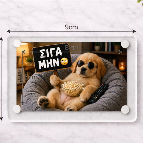 Acrylic fridge magnet "Siga Min" new, Funny Dog Meme 9x6cm