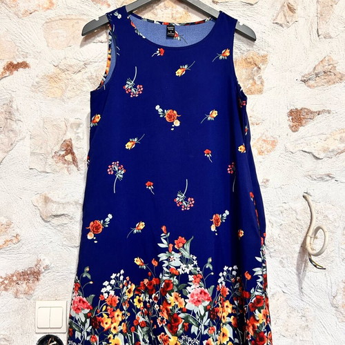 Emery Rose Blue Floral Midi Dress, Size S, Sleeveless