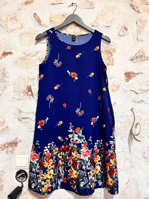 Emery Rose Blue Floral Midi Dress, Size S, Sleeveless
