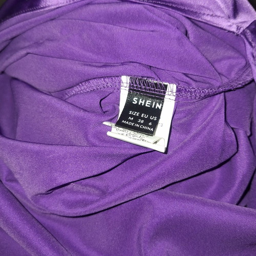 Shein purple satin ruched cross back slit dress, size M