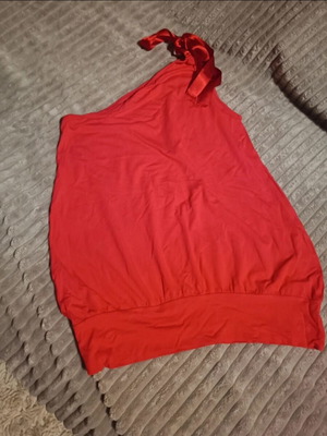 Coral one-shoulder top like new, satin ribbon tie, size S