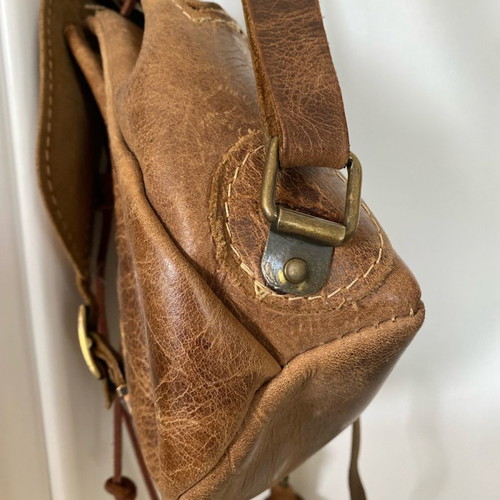 Leather backpack small used, tan color