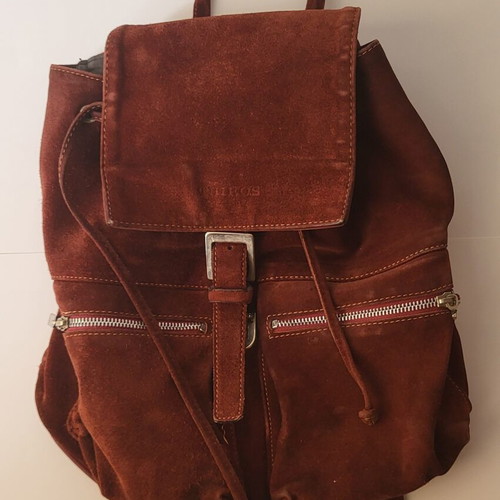 Thiros vintage suede leather backpack like new, brown and red