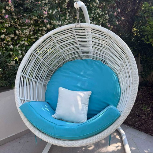Outdoor swing chair used with iron base and removable cushions