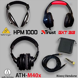 3 Ακουστικά: Audio Technica ATH-M40X ,Trust GXT 313 Nero, Behringer HPM 1000 (3 Headphones)