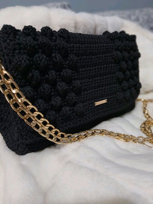 Handmade shoulder bag new, black knitted