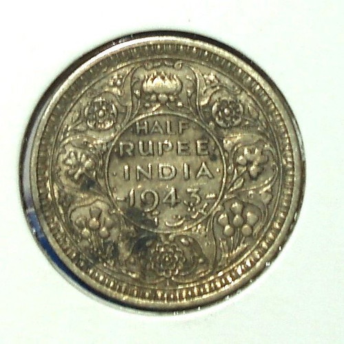 British India ½ Rupee 1943 coin used, George VI silver