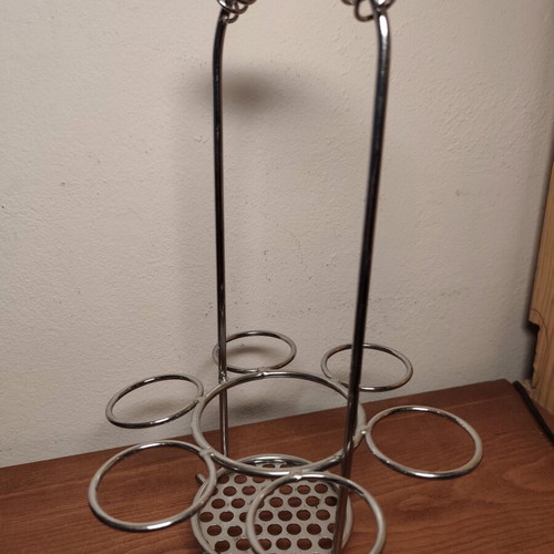 Vintage cocktail shaker set with frosted glass and metal stand like new