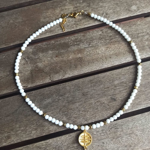 Summer handmade necklace with Konstantinato and pearl new