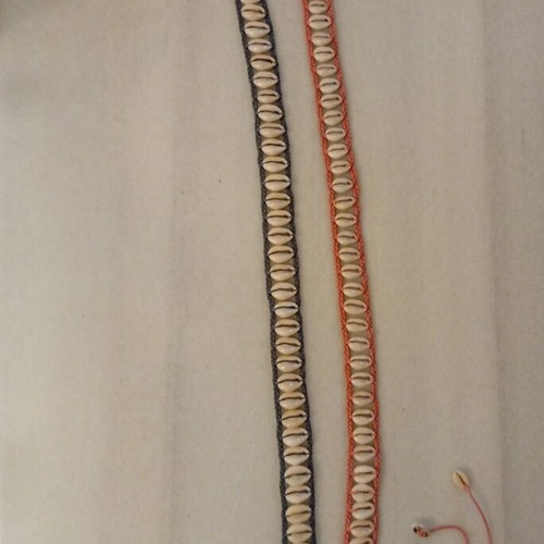 Boho belts with real shells, used, adjustable size, pink and blue