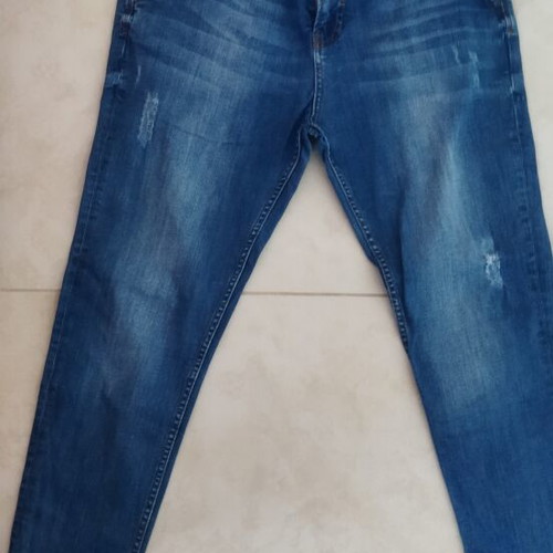Zara Man τζιν παντελόνι σαν καινούργιο, μέγεθος XL, μπλε με καφέ ραφές