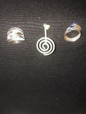 Handmade steel ring set with white and blue stones