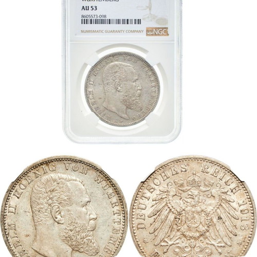 Silver 5 Mark 1913F AU53 NGC coin