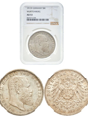 Silver 5 Mark 1913F AU53 NGC coin
